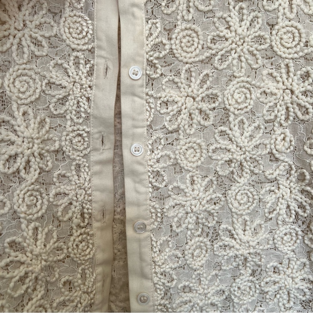 Zara Floral Lace Embroidered Button-Down Top XL — Long Sleeve — Boho Blouse - Picture 5 of 5